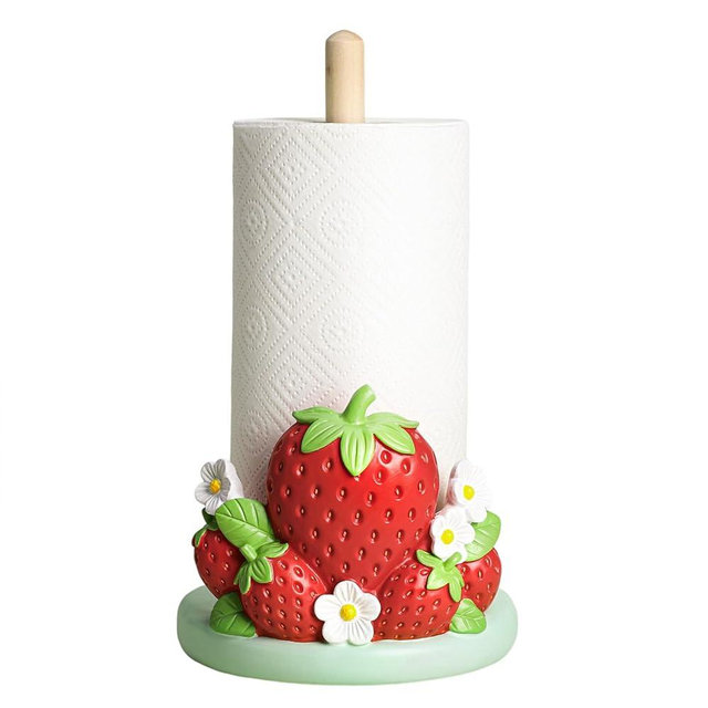 Colias Wing Strawberry and Flowers Embossed Paper Towel Holder, Paper Stand,Strawberry Crafts Display for Countertop