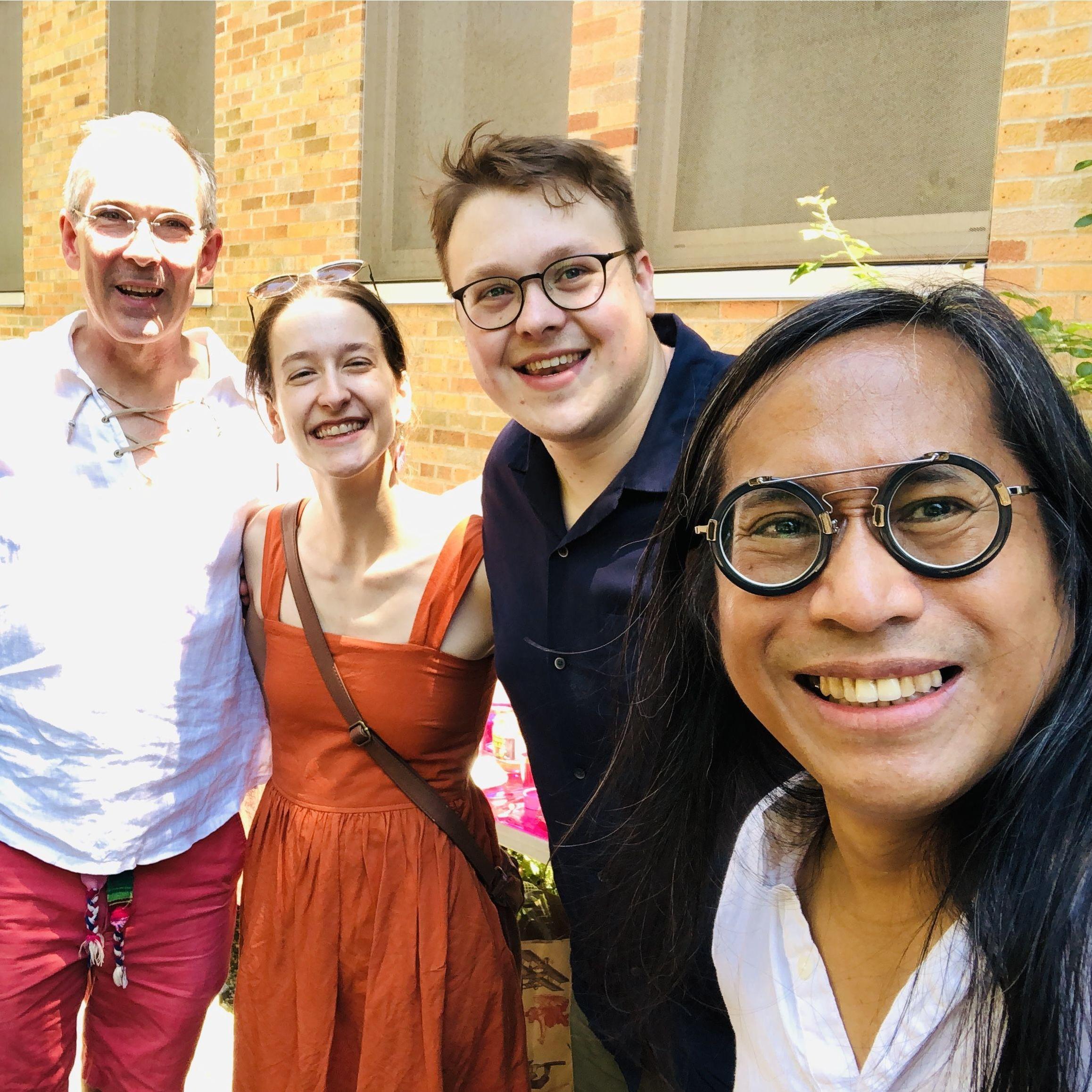 With Brad's former boss, and Gabe and McKeenzie, Brad's former housemates