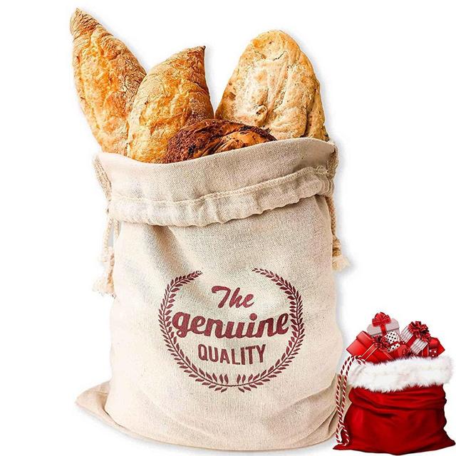 Edjettiby Bread Bags for Homemade Bread Large Linen Bread Bags Reusable Bread Bag Christmas Gift 2 Pack