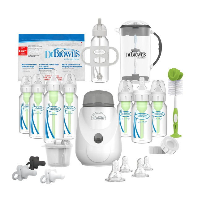 Dr. Brown's All-in-One Anti-Colic Baby Bottle and Bottle Warmer Newborn Gift Set - 2pk
