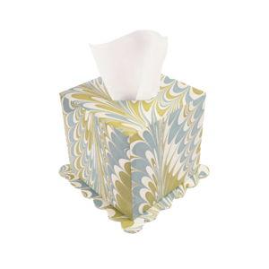Hand-Marbled Scallop Tissue Box Cover in Robin Blue