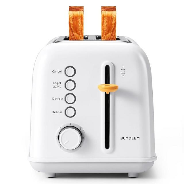 BUYDEEM DT620 2-Slice Toaster, Extra Wide Slots, Retro Stainless Steel with High Lift Lever, Bagel and Muffin Function, Removal Crumb Tray, 7-Shade Settings,Arctic White