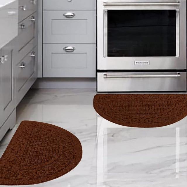 Brown Kitchen Mats for Floor 2 Piece 18”X30”, Non Skid Washable Kitchen Rugs, Absorbent Standing Rug, Throw Rug,Half Circle Carpet for Sink,Laundry Room Area