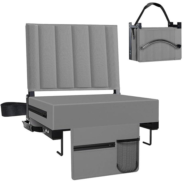 Aliphon Stadium Seat for Bleachers with Back Support and Cushion, Bleacher Seats with Shoulder Strap and Cup Holder, Padded Portable Folding Comfort Stadium Chair, for Sports Events, Grey (1pcs)
