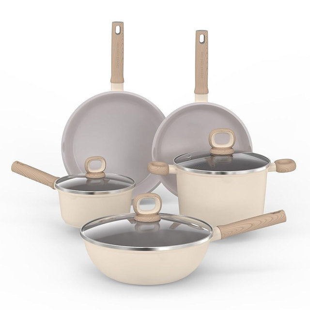 COOKER KING 8-Piece Pots and Pans Set Non-stick, Non-toxic Ceramic Cookware Set, Kitchen Cookware Set with Tempered Glass Lids Compatible with All Stoves Including Induction, PFAS PTFE PFOA PFOS Free