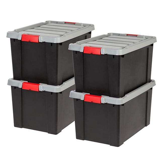 IRIS USA SIA-18 Heavy Duty Stackable Utility Tote, 19 GAL, Black, 4 Piece