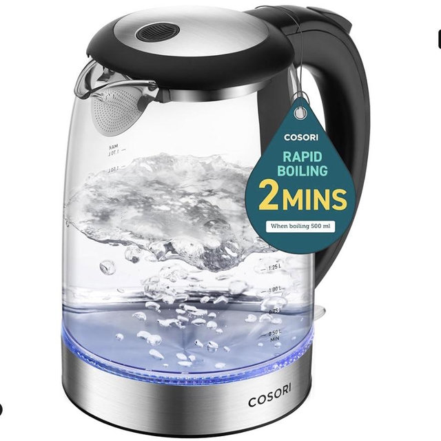 COSORI Electric Kettle, No Plastic Contact with Water, 1.7L/1500W, Stainless Steel Inner Lid & Filter, Tea Kettle For Coffee & Tea, Hot Water Kettle Teapot Boiler & Heater, Automatic Shut Off, Black