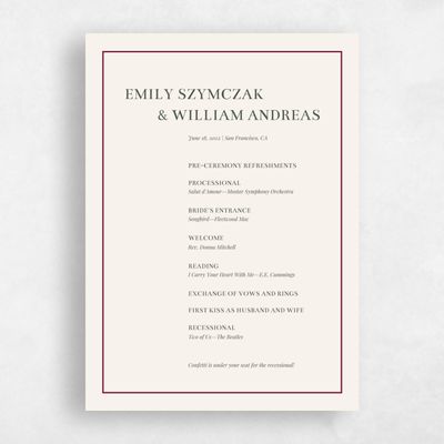 Red Boho Wedding Program - Bethany