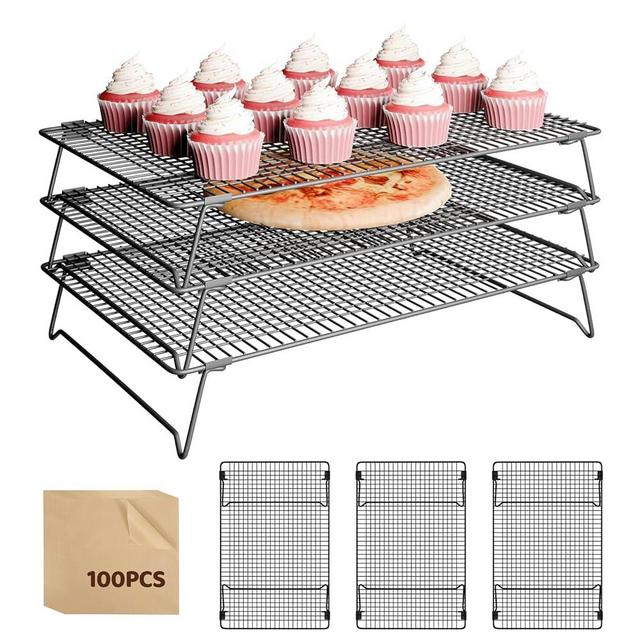 ZHIWUJIA 3 Layer Detachable Collapsible Cooling Racks, 17 * 11 Inch Cooling Wire Rack Stackable Drying Rack Cookie Rack Bread Cooling Rack