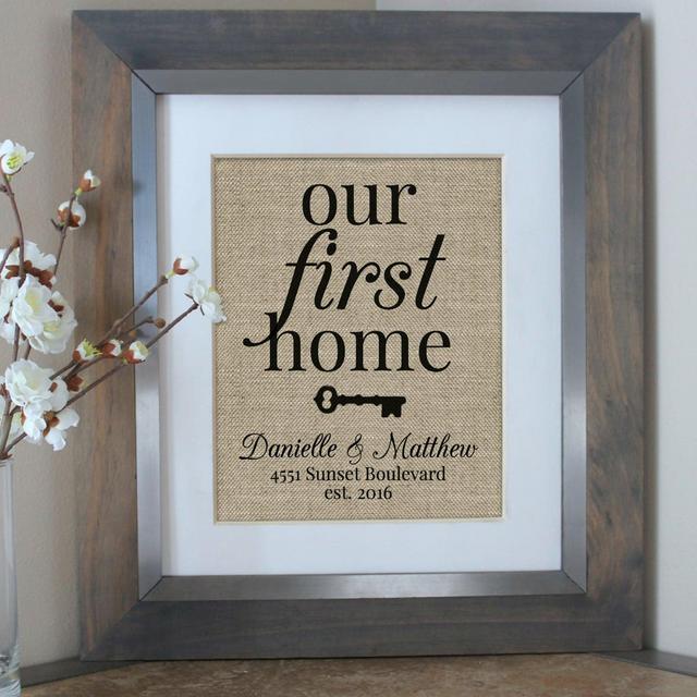 Housewarming Gift Burlap Print Our First...