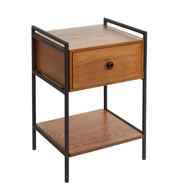 Farmhouse Industrial Bedside Table with Drawers Textured Black - Silverwood