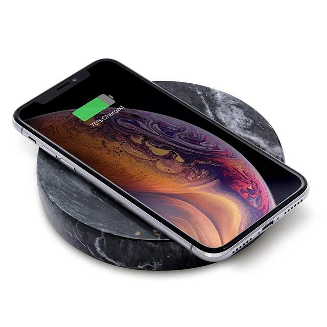 Eggtronic Wireless Charging Stone | Qi Certified 10W Fast Charger for iPhone, Galaxy, Note, AirPods 2, AirPods Pro, Galaxy Buds, Pixel Buds with Built-in Durable Braided Cable - Black Marble