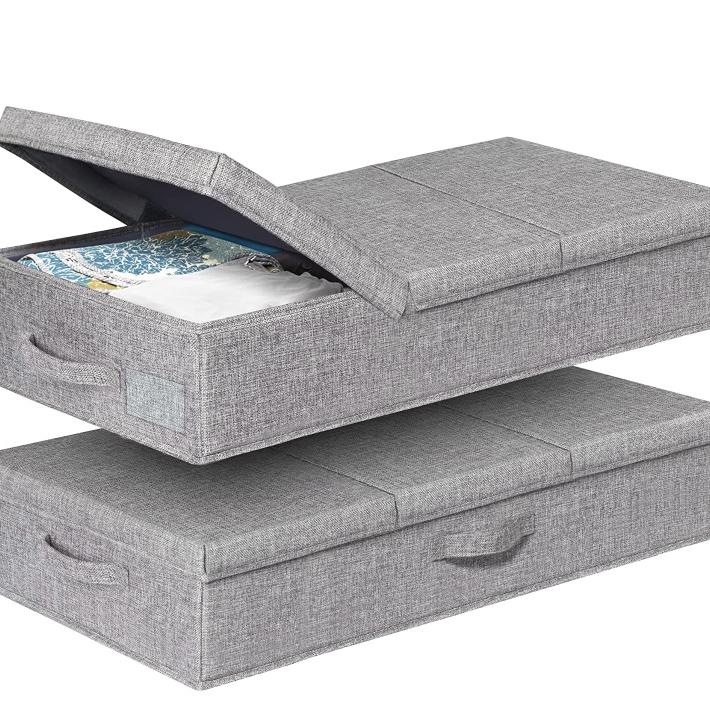 Under Bed Storage With Lids, 2 Pack Large Underbed Storage Containers Clothes W/ 3 Handles, Foldable Low Profile Stackable Storage Drawer Organizer Bins Box for Blanket Shoe Toy Bedroom 31.1x16x6in