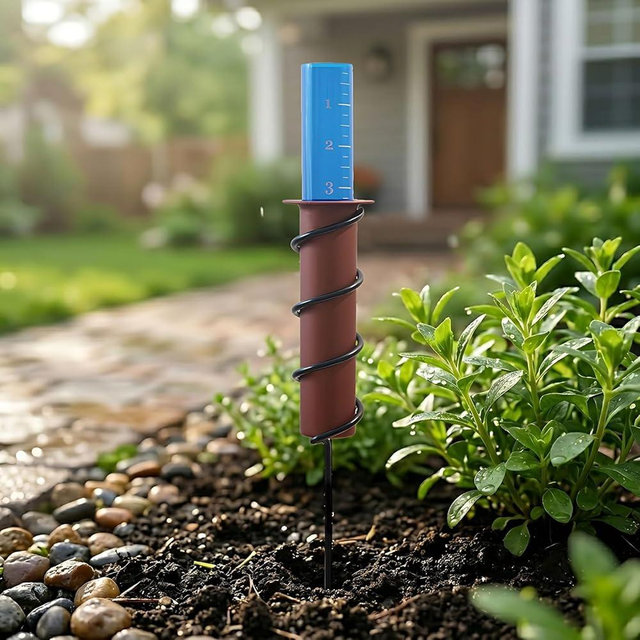 16.5″ Rain Gauge Outdoor Decorative with Floating Blue Tube, 7.8″ High Precision Plastic Rain Guage for Garden Yard Lawn, Freeze Proof Professional Measuring Tool with Large Scale and Steel Stake