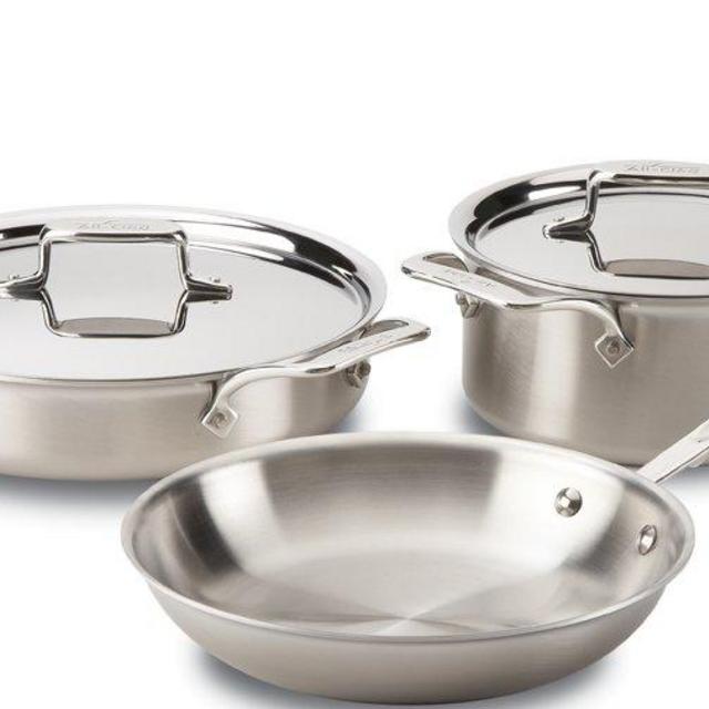 All-Clad BD005705 D5 Brushed 18/10 Stainless Steel 5-Ply Bonded Dishwasher Safe Cookware Set, 5-Piece, Silver