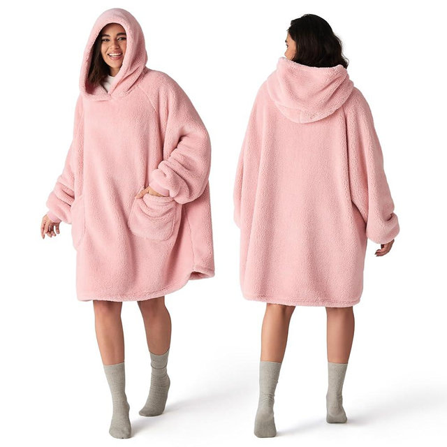 Bedsure Wearable Blanket Hoodies for Women- Gifts for Girlfriend, Warm Cozy Fluffy Birthday Christmas Gifts for Women/Mom/Wife, Soft Sweatshirt, Oversized Hooded Blankets With Sleeves, Pink