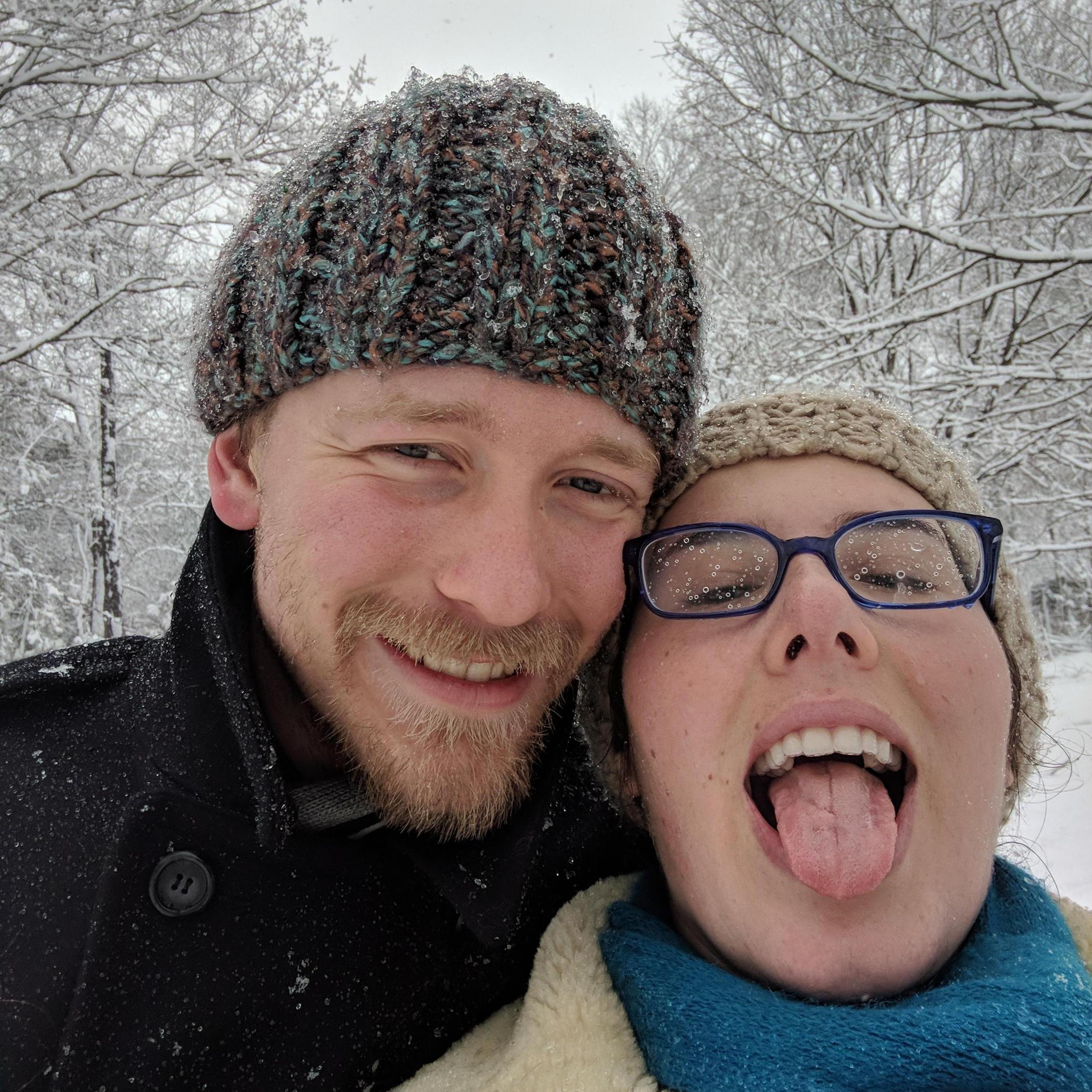 Catching snowflakes on our first snow day during Christmas in NY