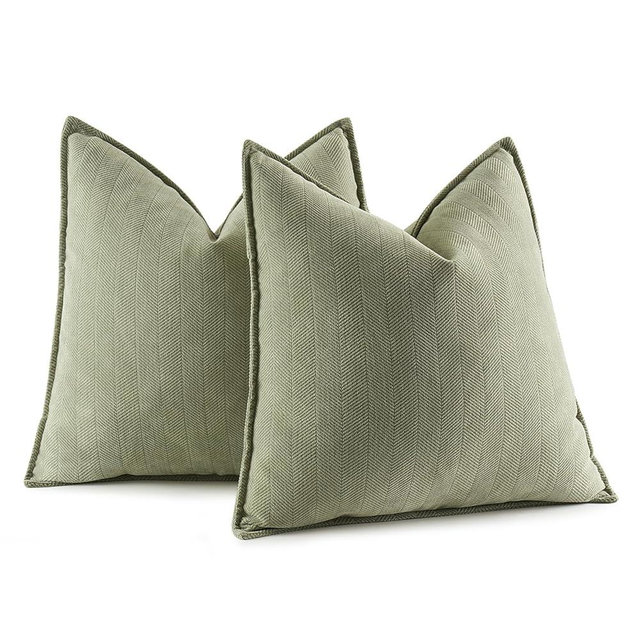 MIULEE Pack of 2 Sage Green Decorative Pillow Covers 24x24 Inch Soft Chenille Couch Throw Pillows Farmhouse Cushion Covers with Elegant Design for Sofa Bedroom Living Room Home Decor