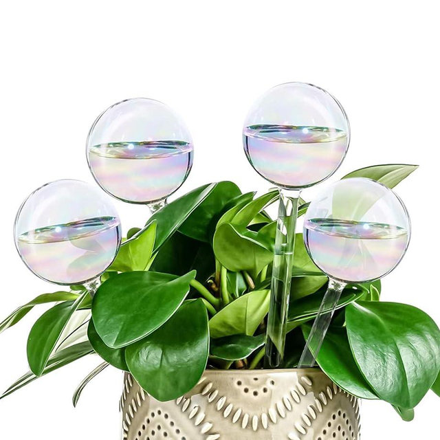 Koorabbee 4 Pcs Iridescent Glass Plant Watering Globes - 9 Inch Self Watering Planter Insert | Plant Watering Devices | Plant Watering Bulbs for Indoor and Outdoor Plants Accessories.