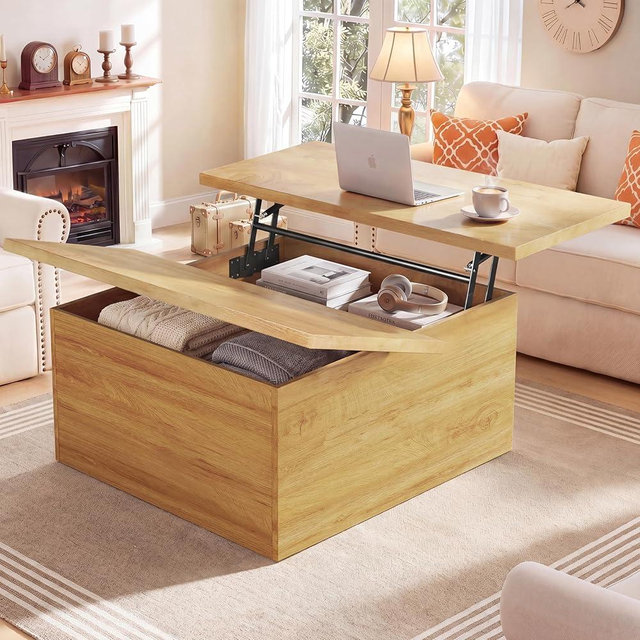 HUAHUU Lift Top Coffee Table, 4 in 1 Square Coffee Table with Storage, 31.5" Coffee Tables with Lifting Top, Center Table with Large Hidden Storage Space for Living Room, Home Office, Natural