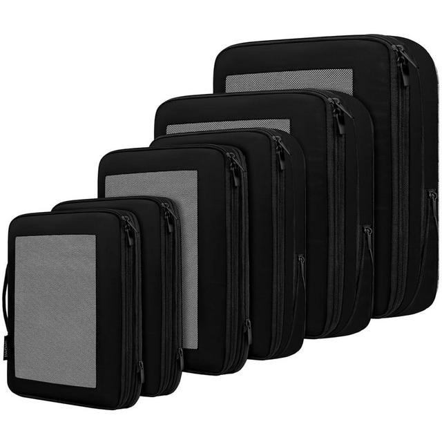 BAGAIL 4 Set/6 Set Compression Packing Cubes Travel Accessories Expandable Packing Organizers(Black SquareMesh 6 Set)