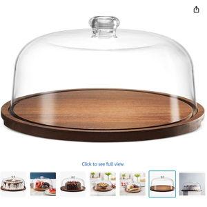 Godinger Cake Stand, Cake Plate Server Platter with Dome, Acacia Wood and Shaterproof Acrylic Lid