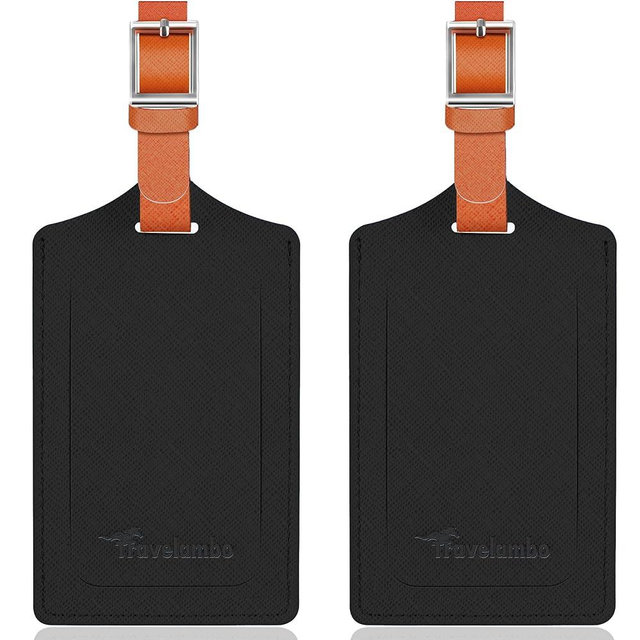 Travelambo Luggage Tags for Suitcases Faux Leather Privacy Protection 2 Pack Bag Tags Travel Accessories Essential, Cross Black