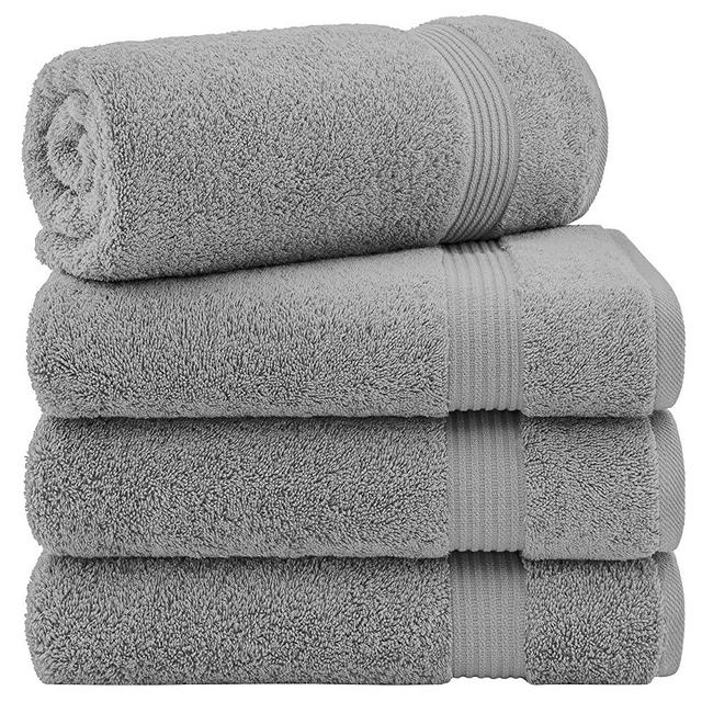 Hotel & Spa Quality 100% Turkish Genuine Cotton, Absorbent & Soft Decorative Luxury 4-Piece Bath Towel Set by United Home Textile, Light Grey