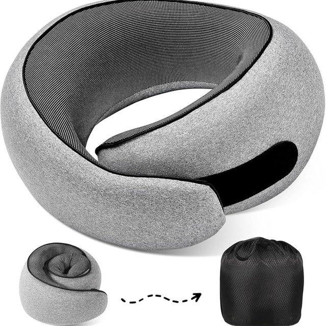 4litamz Travel Neck Pillows, 100% Memory Foam Filling, Travel Pillows for Airplanes, Compact and Ergonomic Design, Best for Sleeping Plane Train Travel Essentials (Light Grey)