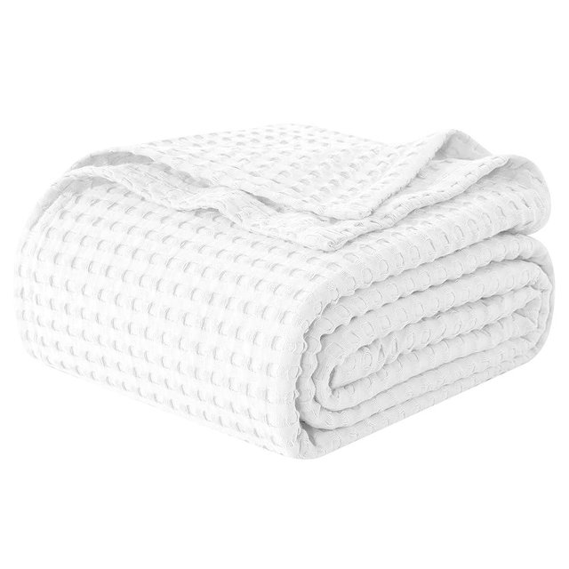 Elegant Comfort Premium 100% Cotton Waffle Blanket - Lightweight Breathable Waffle Weave Bed Blanket - Soft and Warm All Season Blanket for Couch, Sofa and Bed, Queen Size 90x90 Inches, White