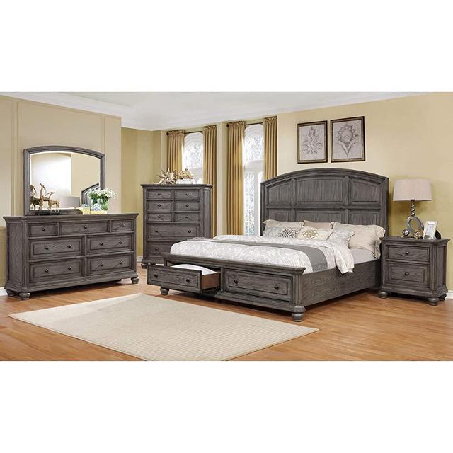 Esofastore Traditonal Vintage Style 5pc King Size Bedroom Set Storage Bed Dresser Mirror Nightstand Wooden Furniture Set