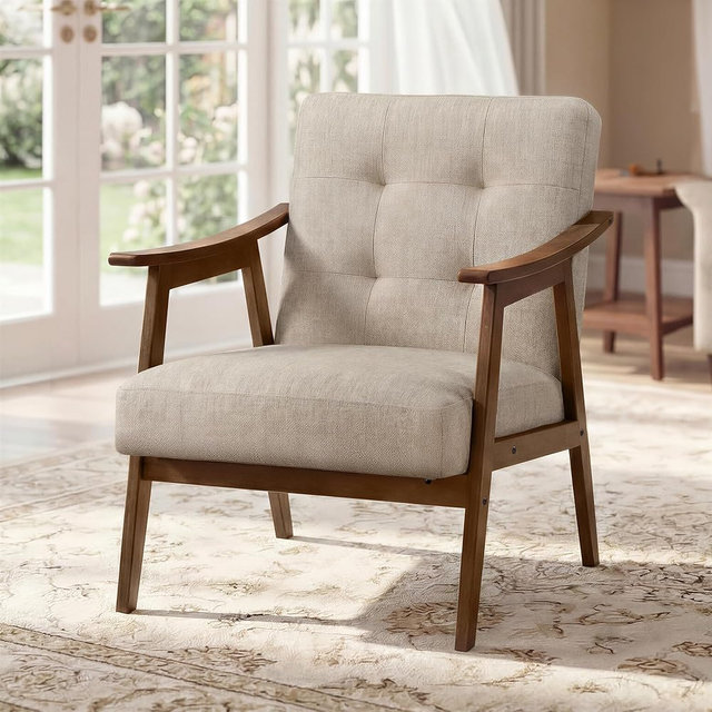 VASAGLE Accent Chair, Armchair, Button Tufted Living Room Chair, Thick Cushion, Mid Century Modern Lounge Seating for Bedroom, Reading Nook, Home Office, Beige ULYY200LZ01S