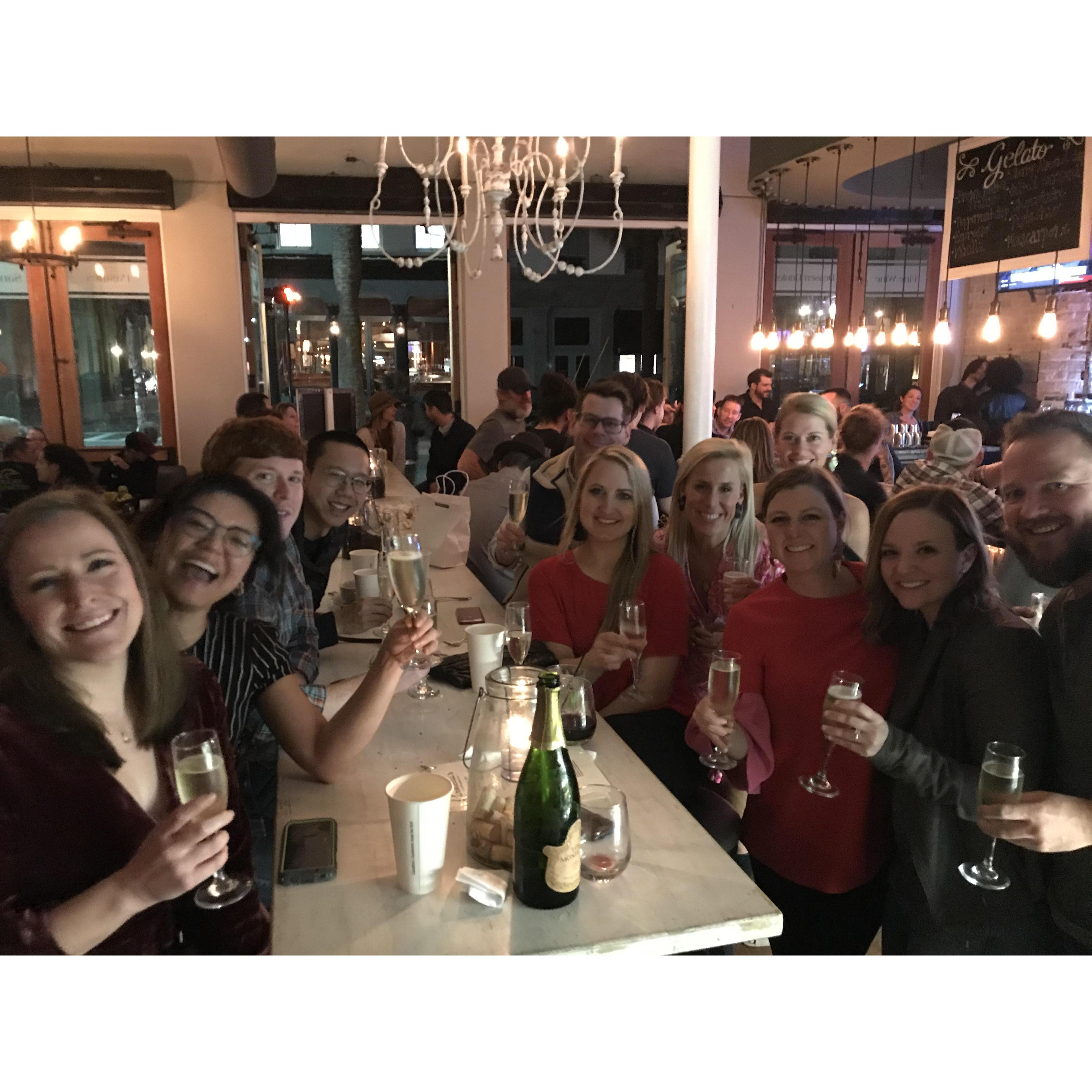 Celebrating our engagement with friends in Charleston, South Carolina. January 2019