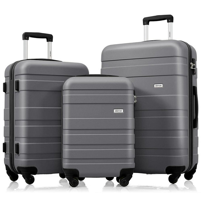 Merax 3 Piece ABS Hardside Luggage Sets Spinner Wheels Suitcase with TSA, Dark Grey, 20/24/28 Inch