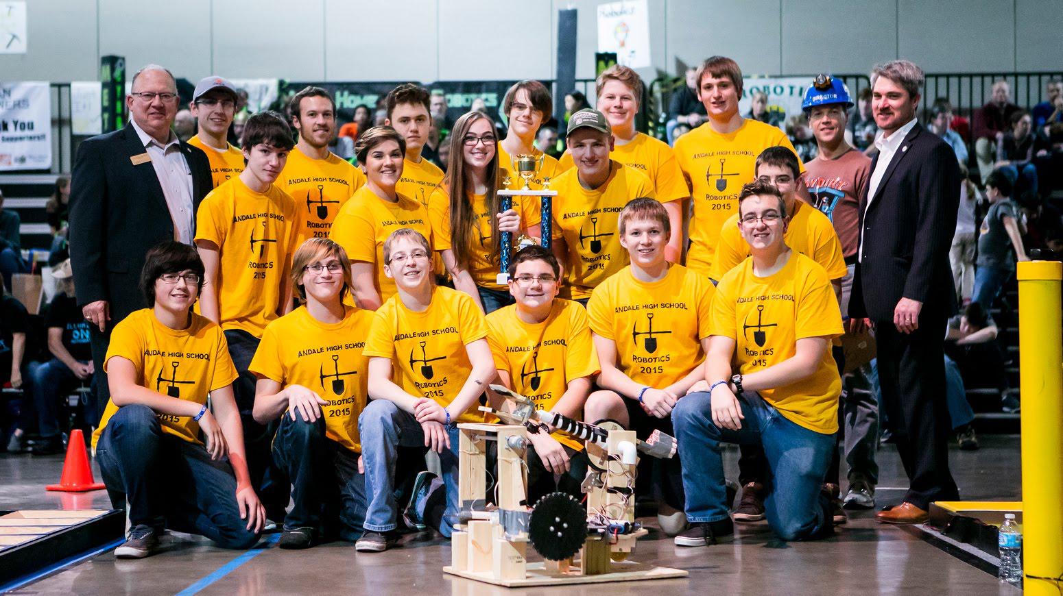 Monica and Will with the AHS Robotics team their senior year
