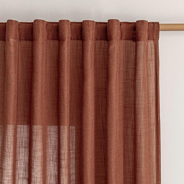 MYSKY HOME Terracotta Curtains for Bedroom Living Room 84 Inches Long Light Filtering Semi Sheer Boho Burnt Orange Curtains Window Drapes Privacy Back Tab Farmhouse Rustic Modern Country, 2 Panels