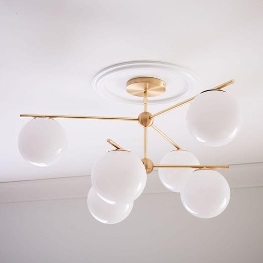 Sphere + Stem 6-Light Semi-Flushmount - Brass