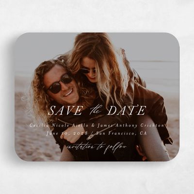 White Rounded Wedding Save the Date - Ione Classic