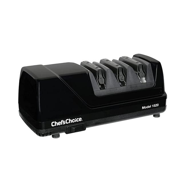 Chef's Choice Electric Knife Sharpeners for 15 and 20-Degree Straight and Serrated Knives Diamond Abrasives Precision Angle Control, 3-Stage, Black