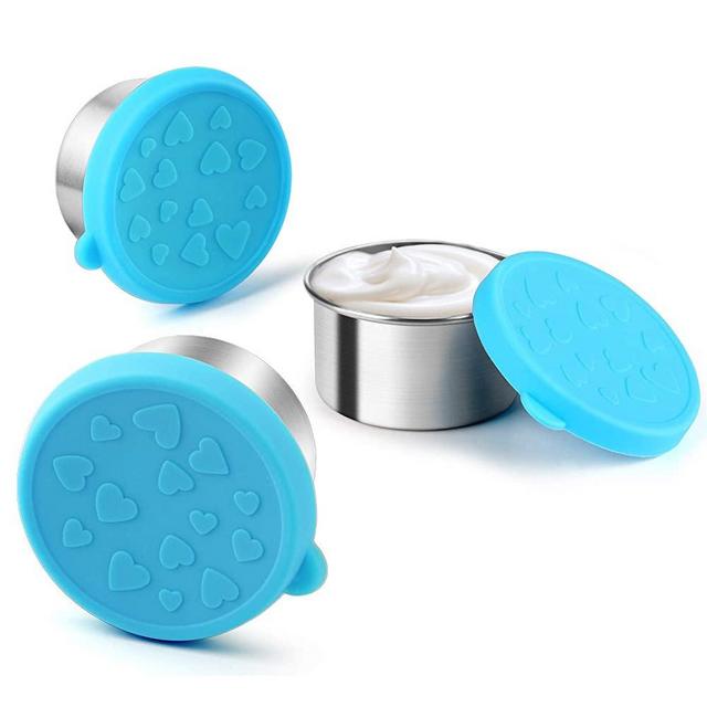 FANGSUN Dressing Containers to Go for Condiments, Salad Dressing, Dips, Snacks, Stainless Steel Dipping Sauce Cups, Fits in Bento Box for Lunch, Mini Food Storage Containers with Lid (Blue)