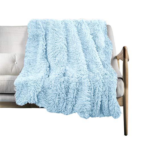 ST. BRIDGE Faux Fur Throw Blanket, Super Soft Lightweight Shaggy Fuzzy Blanket Warm Cozy Plush Fluffy Decorative Blanket for Couch,Bed, Chair (Light Blue, 50"x60")