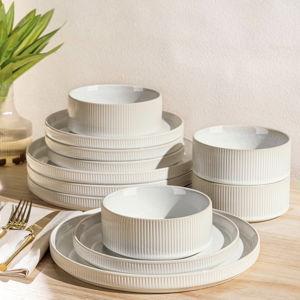 TheTerra Ceramic Dinnerware Sets for 4, 12 Pieces Porcelain Lightweight Plates and Bowls Sets - Reactive White