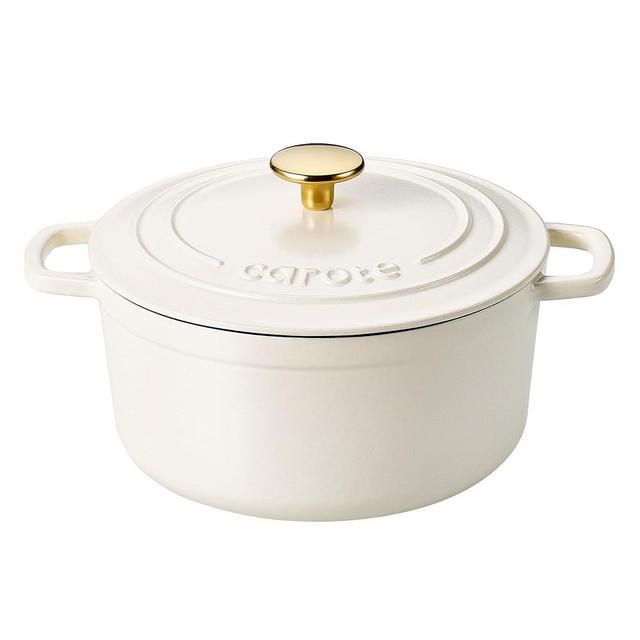 CAROTE Enameled Cast Iron Dutch Oven Pot with Lid, 4 QT Dutch Ovens, Heavy-Duty Cast Iron Pot for Sourdough Bread Baking, Braising, Stews, Roasting, Healthy & Non-Toxic, Dual Handles, All Stovetop Compatible, Oven Safe up to 500° F, Cream White