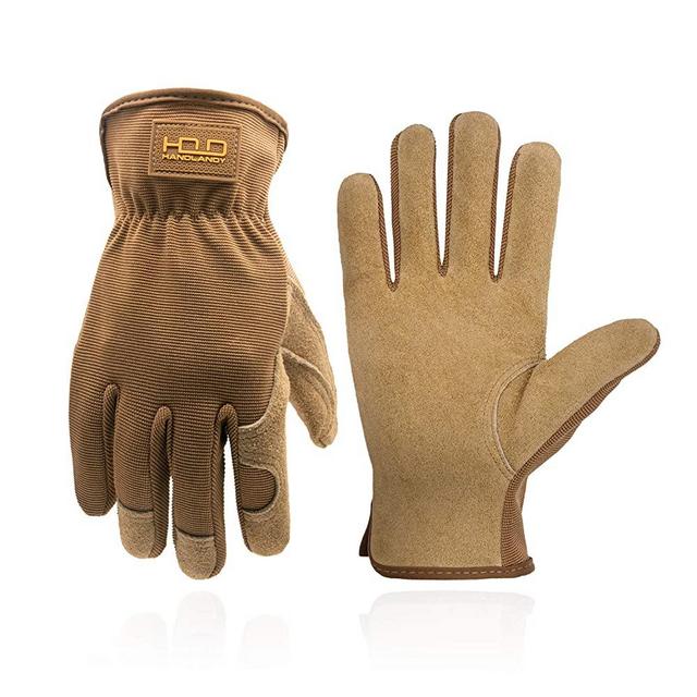 Men Leather Gardening Gloves, Utility Work Gloves for Mechanics, Construction, Driver, Dexterity Breathable Design Large