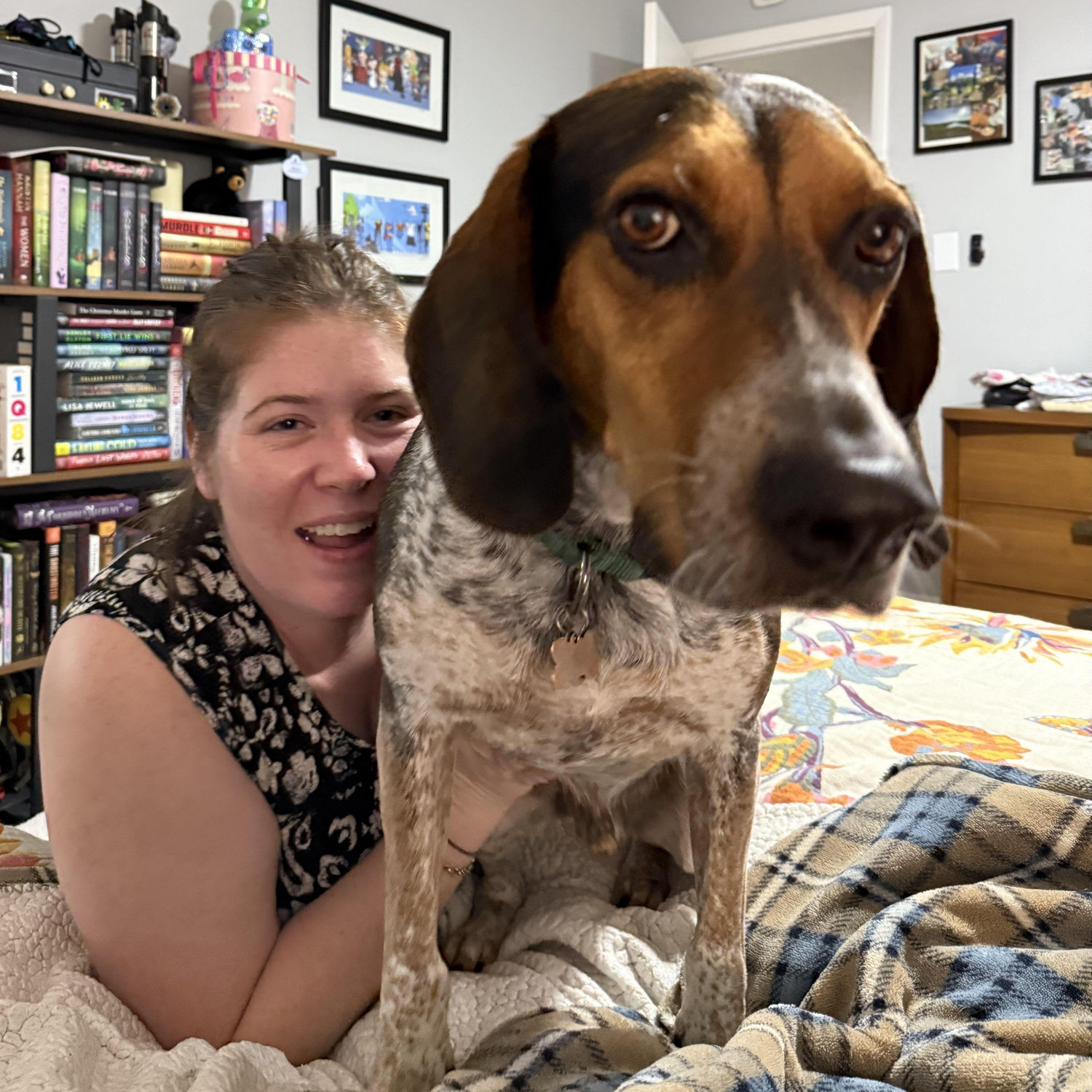 Switch looking shifty while mom tries to give him love