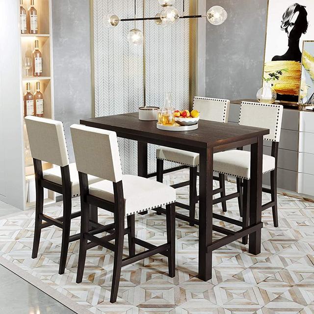 LZ LEISURE ZONE 5-Piece Counter Height Dining Set, Kitchen Table Set Wood Table and Chair Sets for Home Restaurant