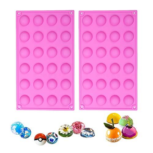 BAKER DEPOT Semicircle Silicone Mold for Chocolate Ice cube Jelly Pudding 24 Holes Dia: 0.95inch, Set of 2