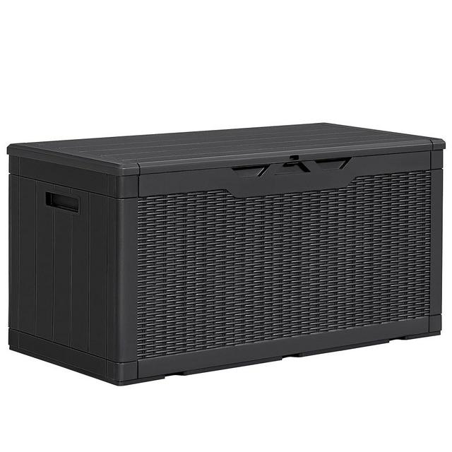 Greesum 100 Gallon Resin Deck Box Lockable Large Outdoor Storage Boxes for Garden Tools, Patio Furniture Cushions, Pool Supplies, Black