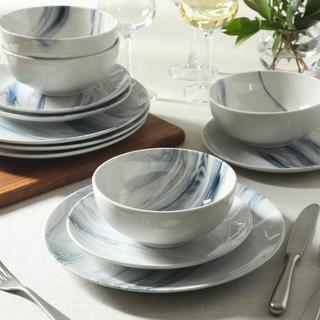 Cloudlight 12-Piece Decorated Porcelain Ceramic Dinnerware Set, Service for 4