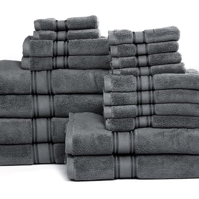 Grey Bath Towels - 100% Cotton Towel Set, Soft & Fluffy Bathroom Towels, Hotel Towels, Zero Twist, 6 Bath Towels, 6 Hand Towels, 6 Wash Cloths, Quick Dry, Highly Absorbent Shower Towels - 18 Piece Set